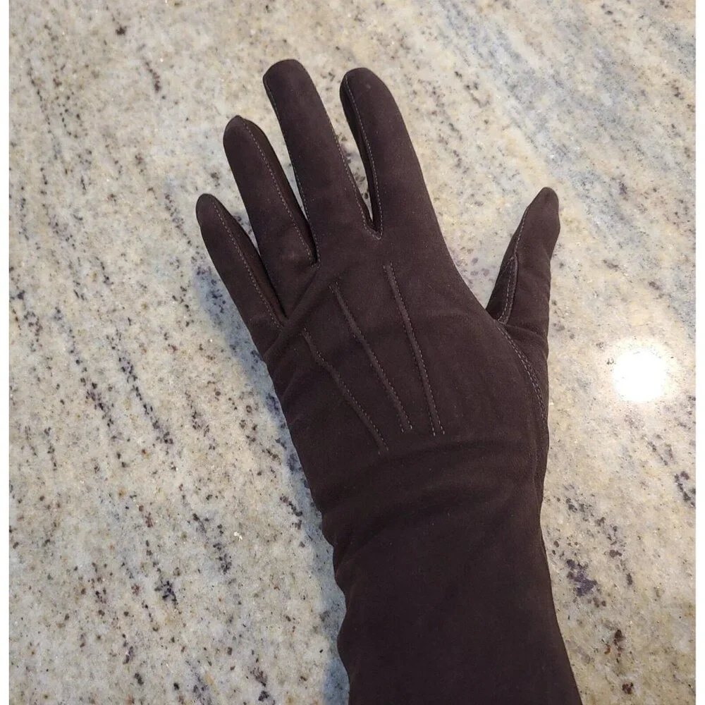 Vintage Womens Size M 6 3/4 Brown Suede Leather Formal 10.5